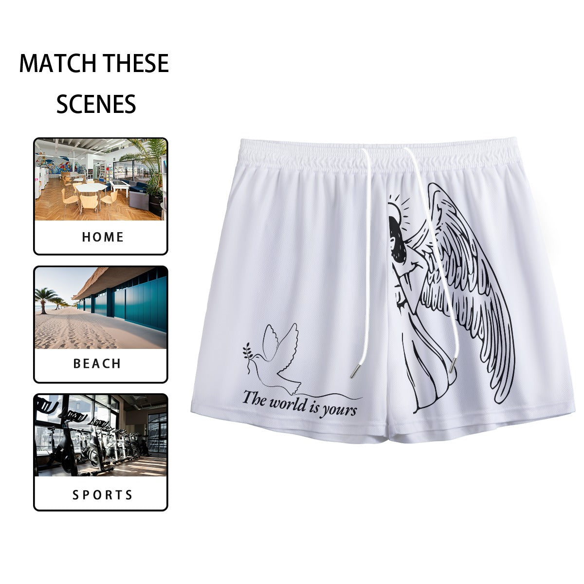 "Angelic" unisex mesh shorts WHITE/BLACK
