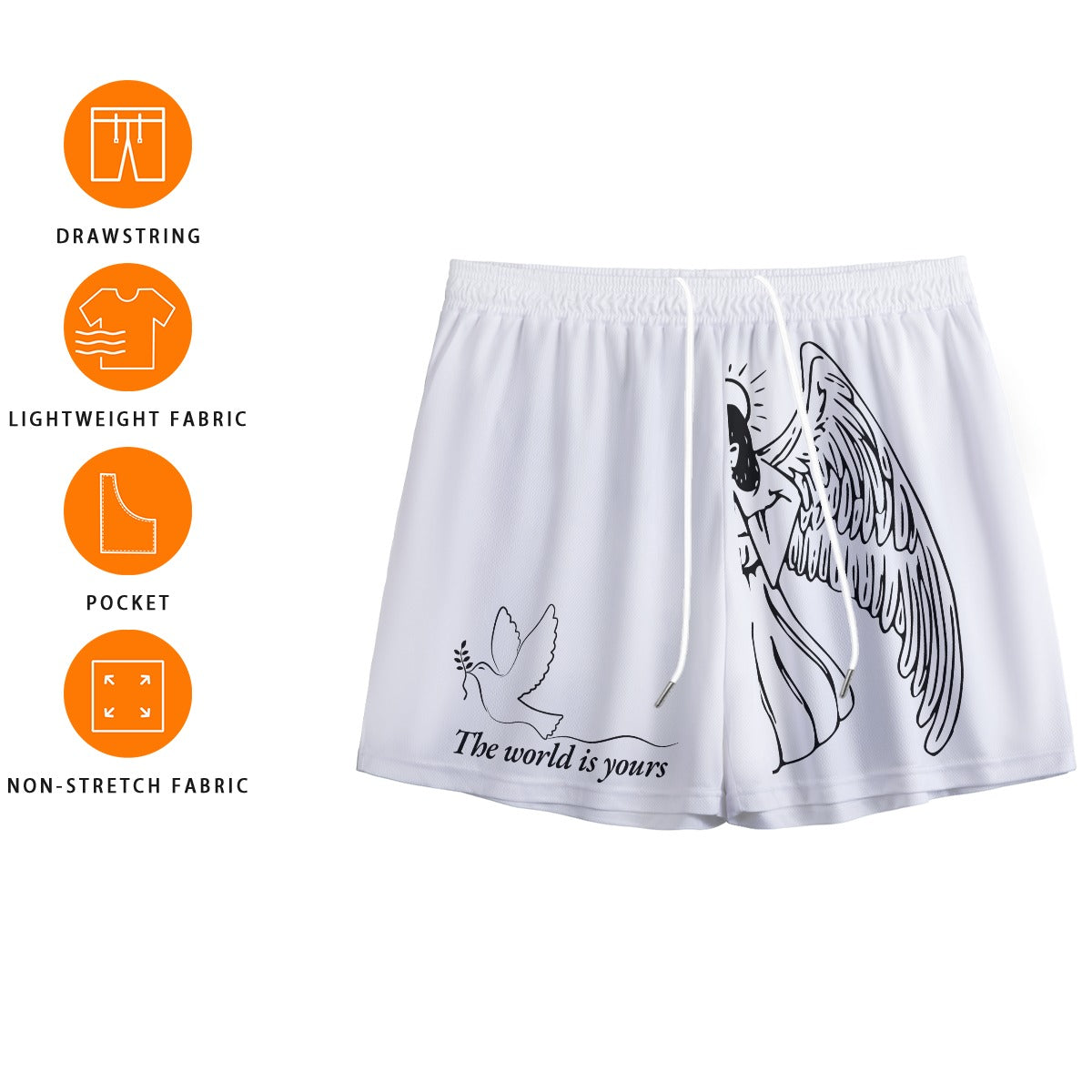 "Angelic" unisex mesh shorts WHITE/BLACK