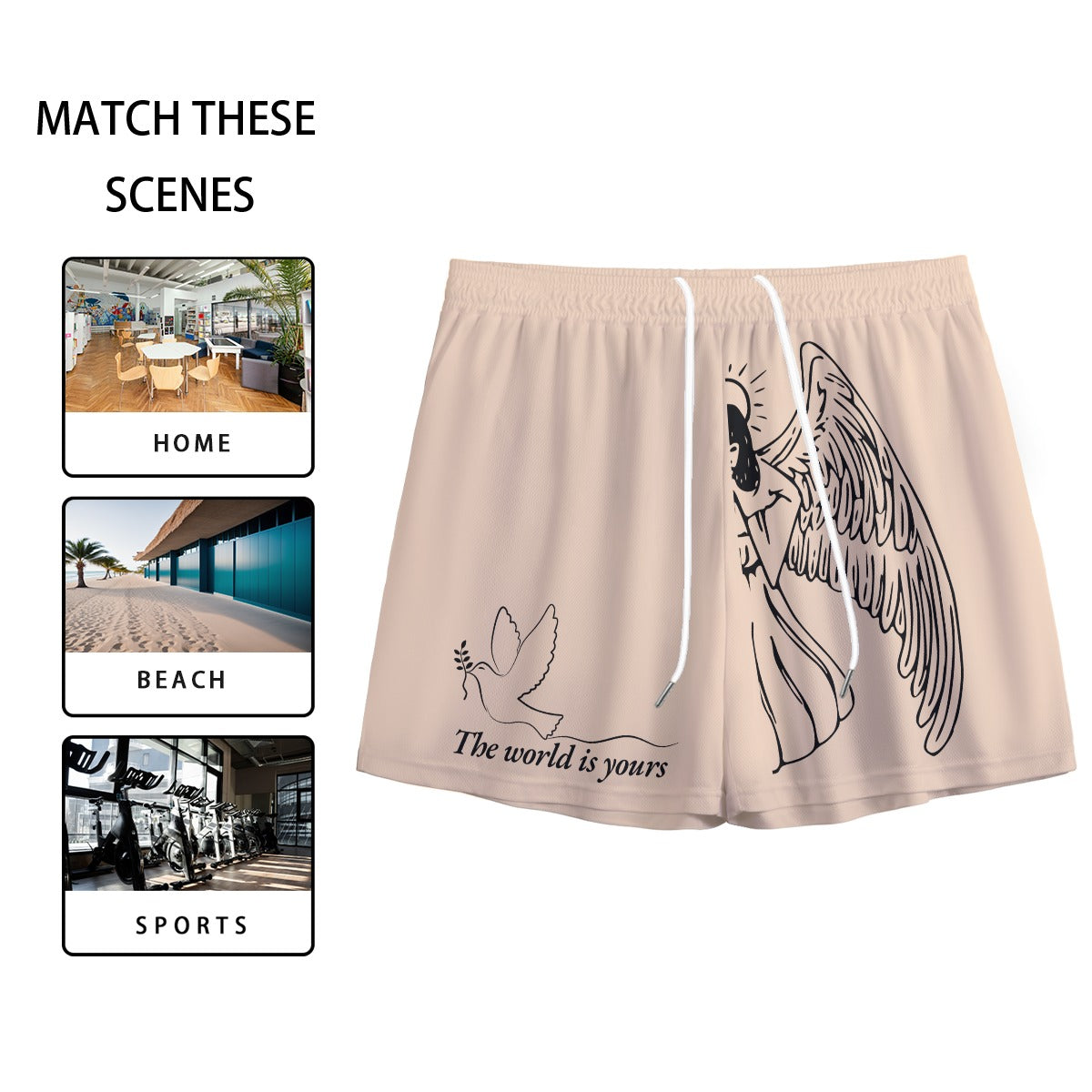 "Angelic" unisex mesh shorts TAN/BLACK