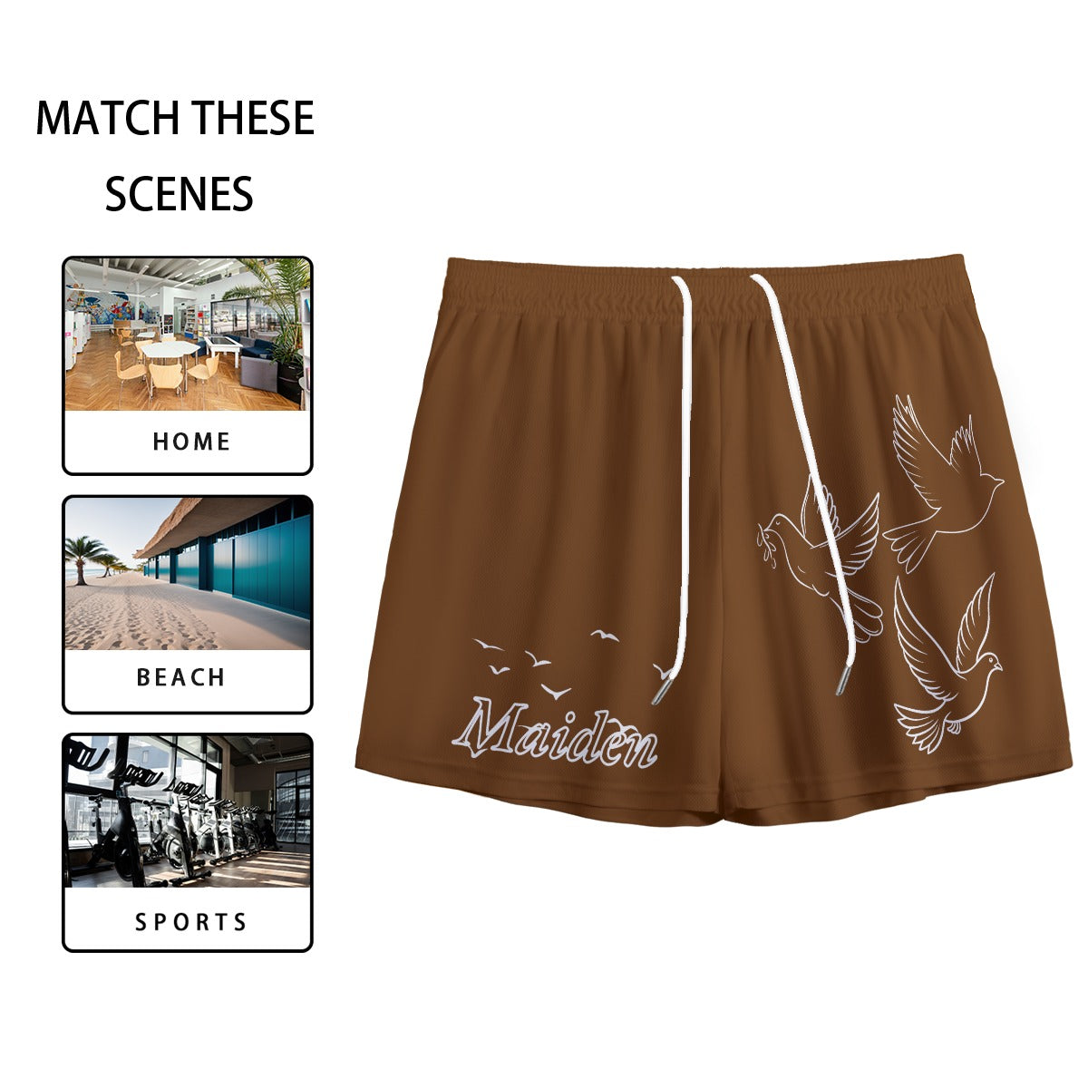 "Love Fly" unisex mesh shorts BROWN/WHITE