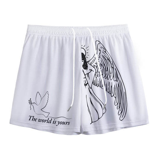 "Angelic" unisex mesh shorts WHITE/BLACK