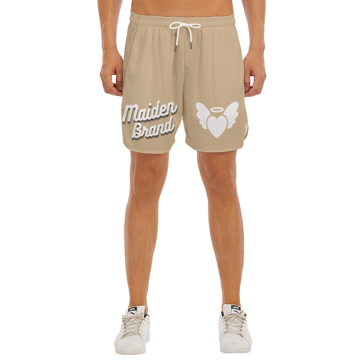 Unisex "LOVE ANGEL" shorts TAN/WHITE