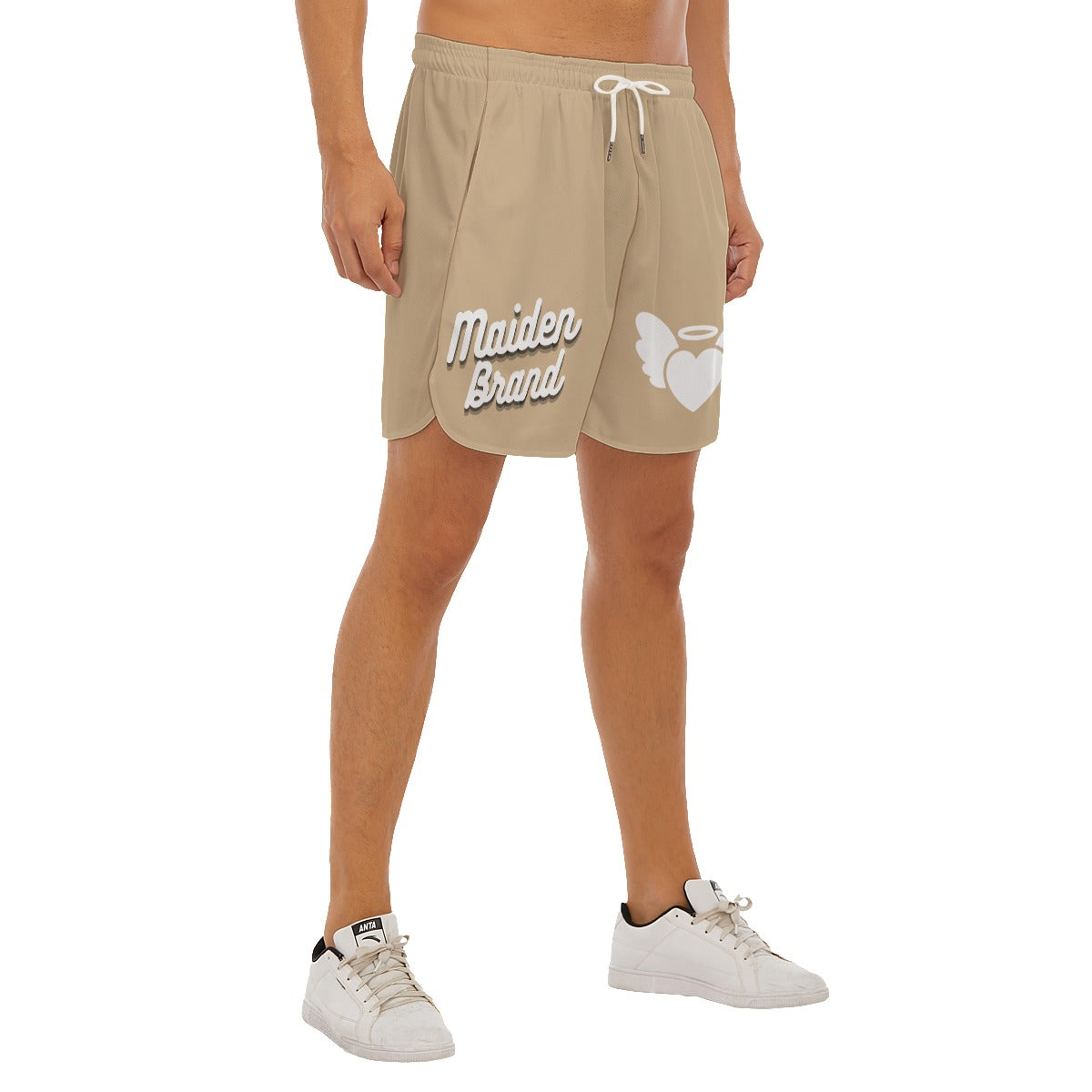 Unisex "LOVE ANGEL" shorts TAN/WHITE