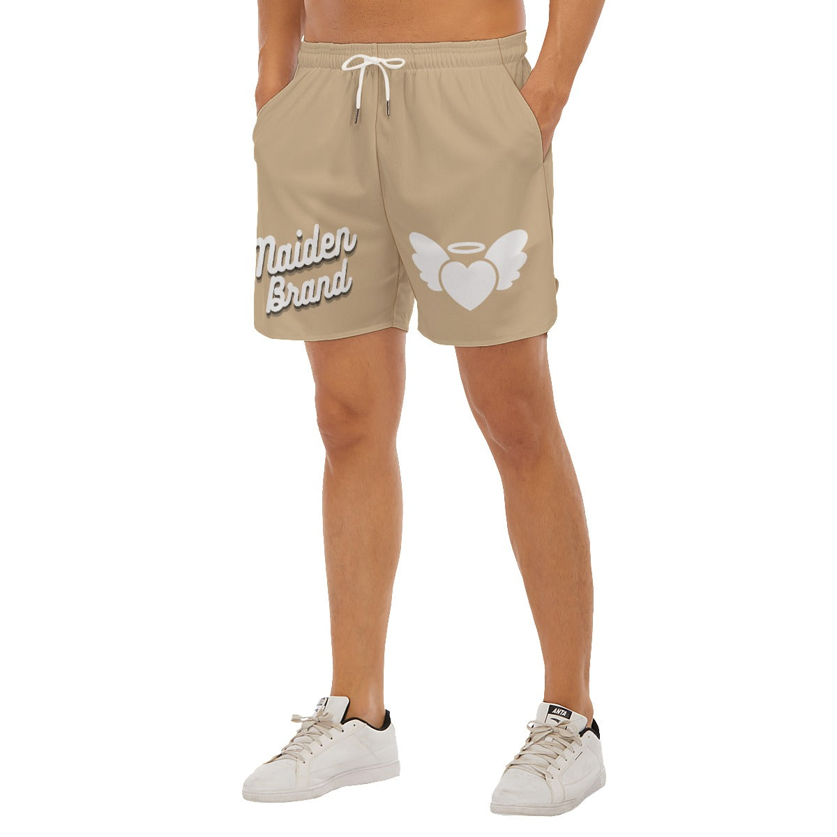 Unisex "LOVE ANGEL" shorts TAN/WHITE